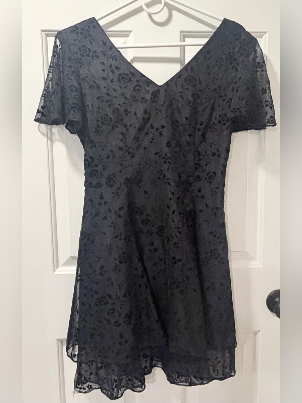 Vintage 90s CDC Velvet Mini Dress Whimsigoth Fairycore Flocked Floral Sz 6